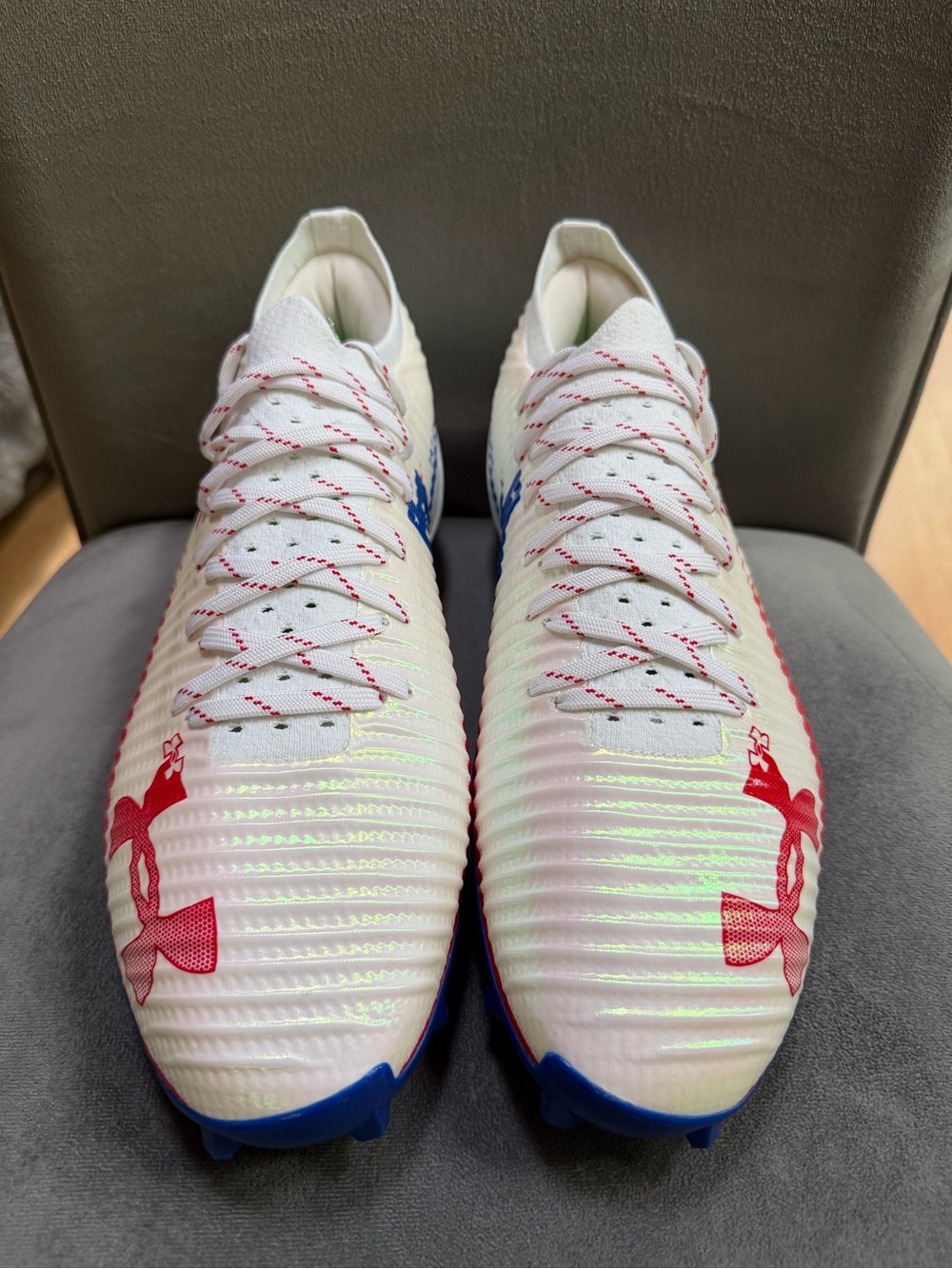 Under Armour Blur Pro Low Football Cleats, Texas White Red Blue, 12 Men NWOB